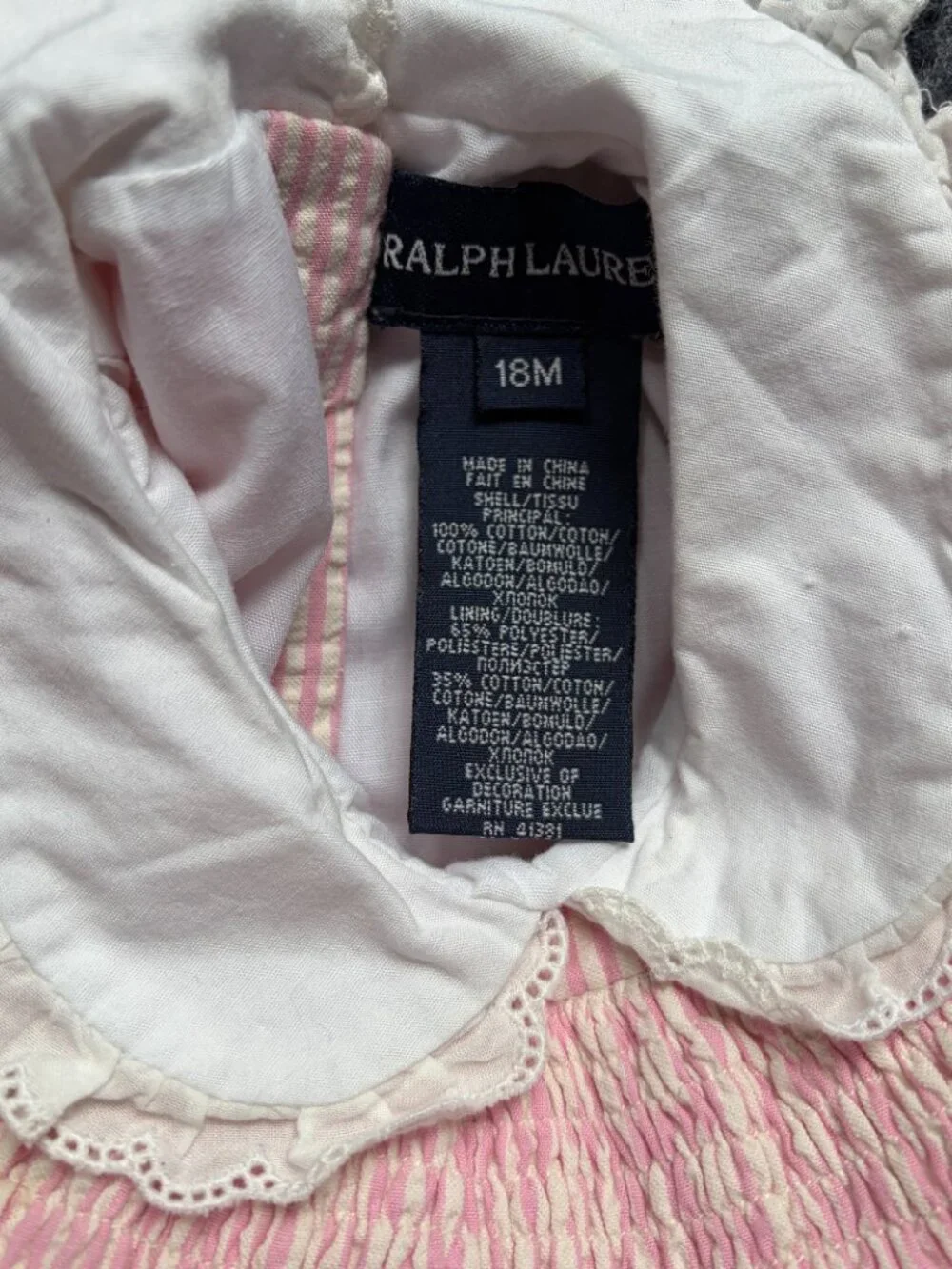 Ralph Lauren Baby Girl Pink Seersucker smocked dress Size 18 Months